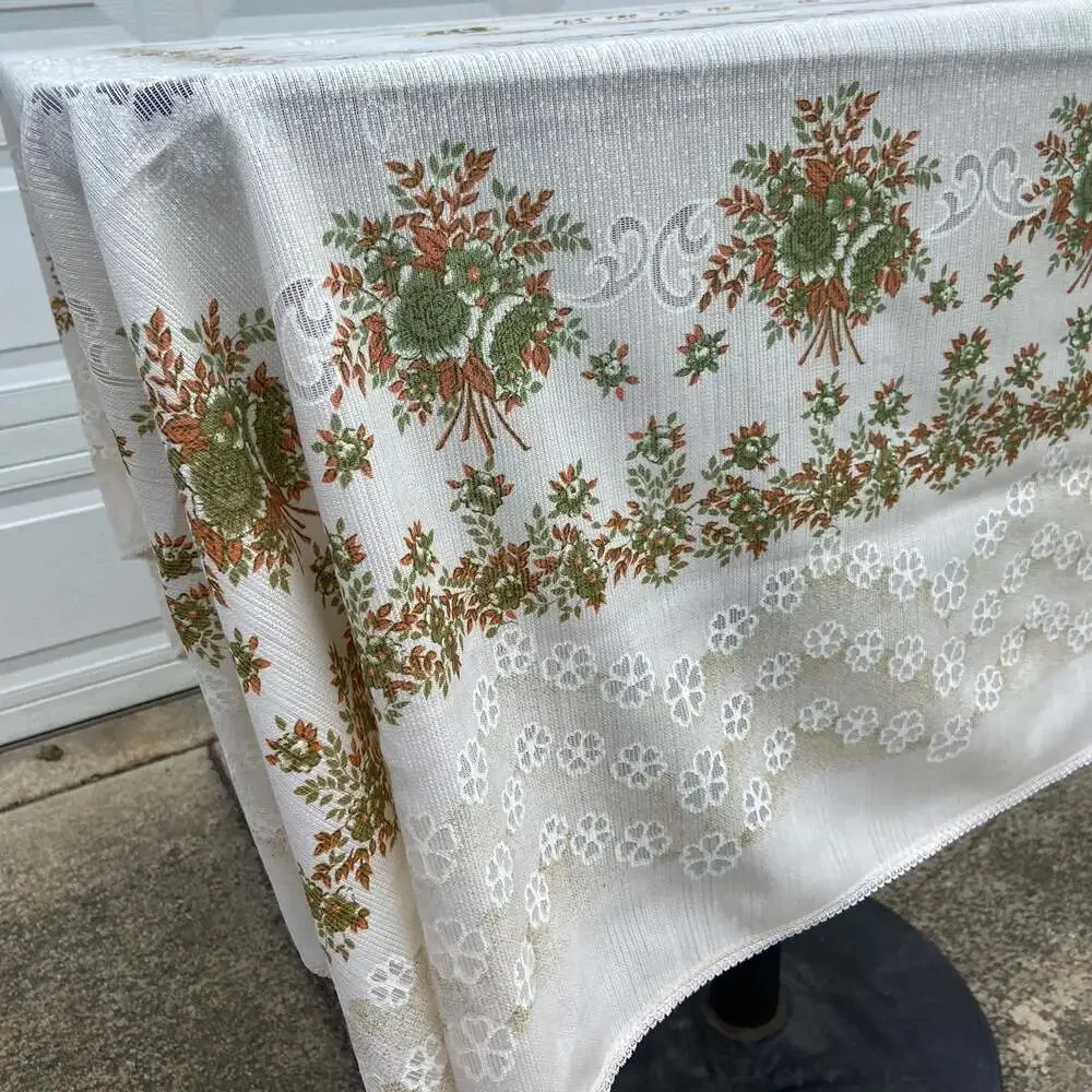 Vintage Green & Orange Rectangle Floral Tablecloth